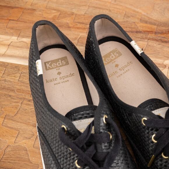 Keds Kate Spade Black Lace Up Platform Sneakers Womens Size 10 - Picture 7 of 8
